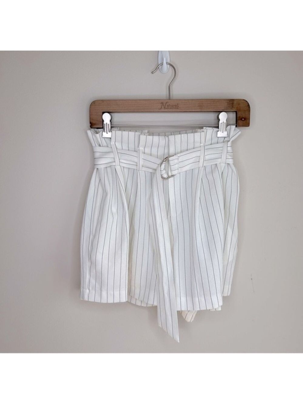 Jealous Tomato White Pinstripe Belted Wide Leg Shorts Large
